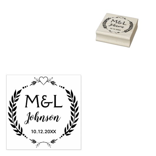 Gepersonaliseerde monogram Ruwbruiloft Rubberstemp Rubberstempel (Gestempeld)
