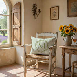 Gepersonaliseerde Monogram Sage Groene Strepen & O Accent Kussen