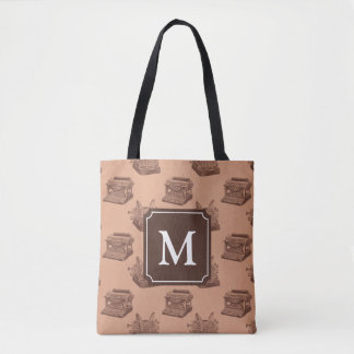 Gepersonaliseerde Monogram schrijfmachine met bru Tote Bag