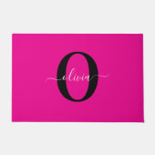 Gepersonaliseerde Monogram Script Naam Roze Zwart  Deurmat (Voorkant)