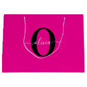 Gepersonaliseerde Monogram Script Naam Roze Zwart  Groot Cadeauzakje (Voorkant)