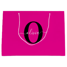 Gepersonaliseerde Monogram Script Naam Roze Zwart  Groot Cadeauzakje