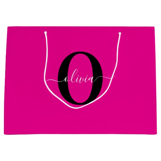 Gepersonaliseerde Monogram Script Naam Roze Zwart  Groot Cadeauzakje (Voorkant)