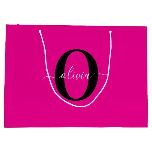 Gepersonaliseerde Monogram Script Naam Roze Zwart  Groot Cadeauzakje (Achterkant)