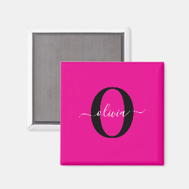 Gepersonaliseerde Monogram Script Naam Roze Zwart Magneet