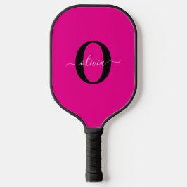 Gepersonaliseerde Monogram Script Naam Roze Zwart  Pickleball Paddle