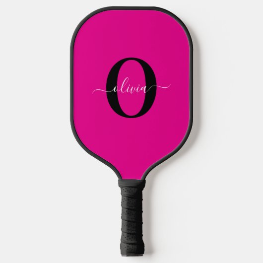 Gepersonaliseerde Monogram Script Naam Roze Zwart  Pickleball Paddle (Voorkant)