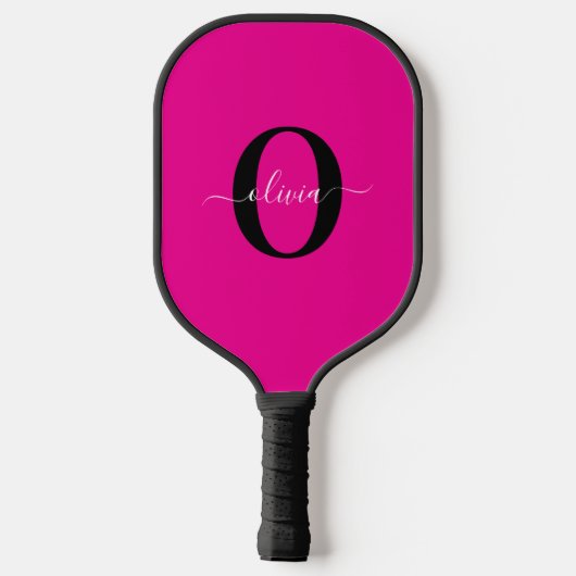 Gepersonaliseerde Monogram Script Naam Roze Zwart  Pickleball Paddle (Achterkant)