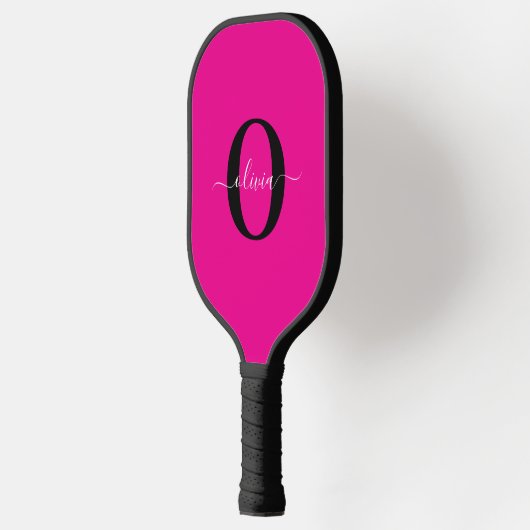 Gepersonaliseerde Monogram Script Naam Roze Zwart  Pickleball Paddle (Links)