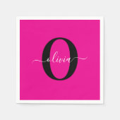 Gepersonaliseerde Monogram Script Naam Roze Zwart  Servet (Voorkant)
