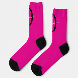 Gepersonaliseerde Monogram Script Naam Roze Zwart  Sokken