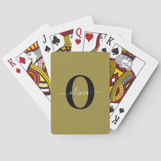 Gepersonaliseerde monogram scriptnaam zwart Gold W Pokerkaarten (Achterkant)