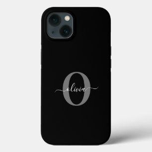Gepersonaliseerde monogram scriptnaam zwart wit gr Case-Mate iPhone case