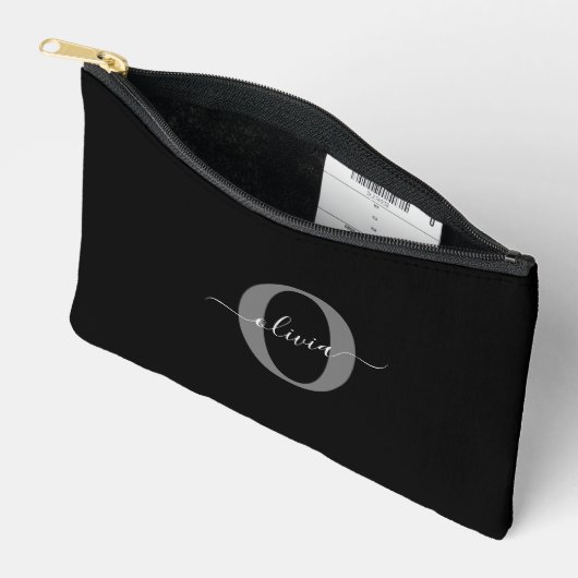 Gepersonaliseerde monogram scriptnaam zwart wit gr etui (Open)