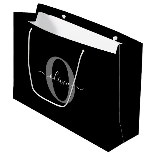 Gepersonaliseerde monogram scriptnaam zwart wit gr groot cadeauzakje (Voorkant Gekanteld)
