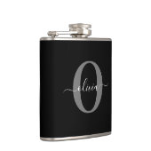 Gepersonaliseerde monogram scriptnaam zwart wit gr heupfles (Rechts)