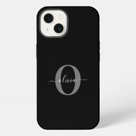 Gepersonaliseerde monogram scriptnaam zwart wit gr iPhone hoesje (Achterkant)
