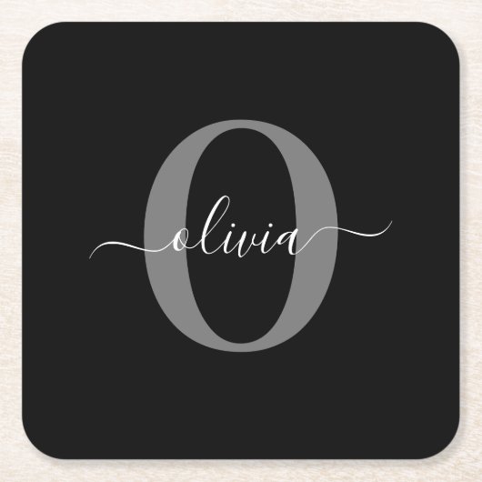Gepersonaliseerde monogram scriptnaam zwart wit gr kartonnen onderzetters (Voorkant)