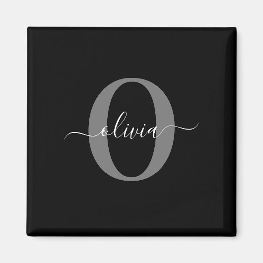 Gepersonaliseerde monogram scriptnaam zwart wit gr magneet (Voorkant)