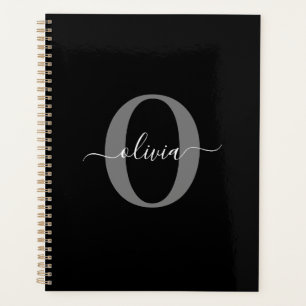 Gepersonaliseerde monogram scriptnaam zwart wit gr planner
