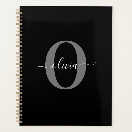 Gepersonaliseerde monogram scriptnaam zwart wit gr planner (Voorkant)