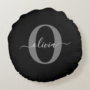 Gepersonaliseerde monogram scriptnaam zwart wit gr rond kussen