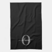 Gepersonaliseerde monogram scriptnaam zwart wit gr theedoek (Verticaal)