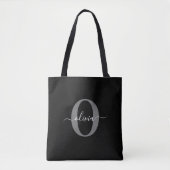 Gepersonaliseerde monogram scriptnaam zwart wit gr tote bag (Voorkant)