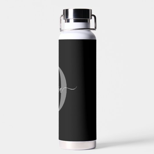 Gepersonaliseerde monogram scriptnaam zwart wit gr waterfles (Achterkant)
