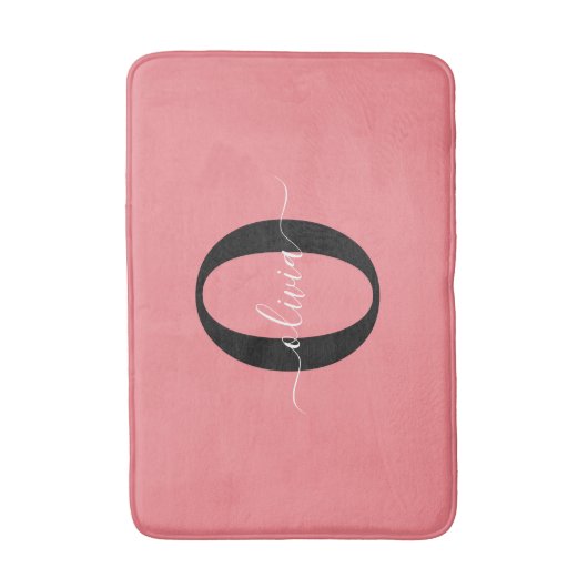 Gepersonaliseerde monogram scriptnaam zwart wit ro badmat (Voorkant Verticaal)