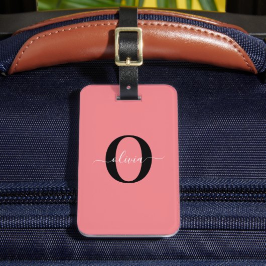 Gepersonaliseerde monogram scriptnaam zwart wit ro bagagelabel (Voorkant Insitu 2)