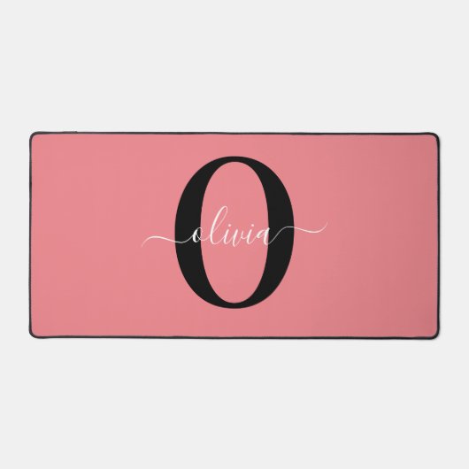 Gepersonaliseerde monogram scriptnaam zwart wit ro bureaumat (Voorkant)