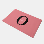 Gepersonaliseerde monogram scriptnaam zwart wit ro deurmat (Schuin)