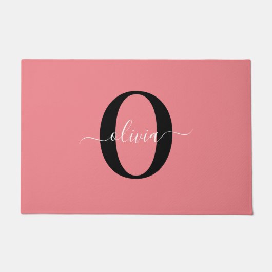 Gepersonaliseerde monogram scriptnaam zwart wit ro deurmat (Voorkant)