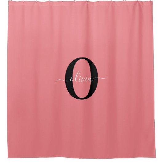 Gepersonaliseerde monogram scriptnaam zwart wit ro douchegordijn (Voorkant)