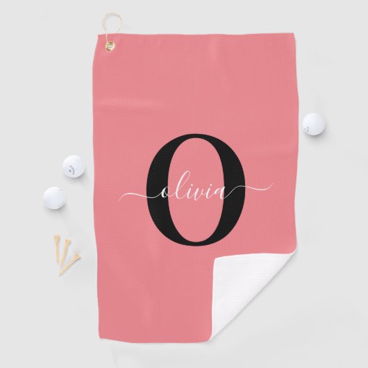 Gepersonaliseerde monogram scriptnaam zwart wit ro golfhanddoek (Insitu)