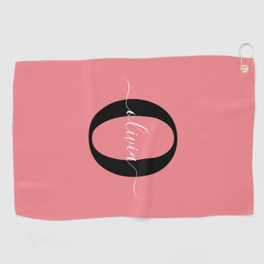 Gepersonaliseerde monogram scriptnaam zwart wit ro golfhanddoek (Horizontaal)