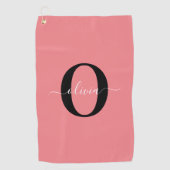 Gepersonaliseerde monogram scriptnaam zwart wit ro golfhanddoek (Voorkant)