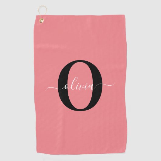Gepersonaliseerde monogram scriptnaam zwart wit ro golfhanddoek (Voorkant)