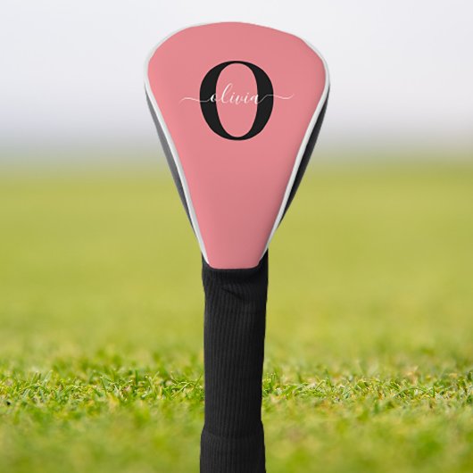 Gepersonaliseerde monogram scriptnaam zwart wit ro golfheadcover