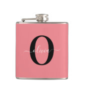 Gepersonaliseerde monogram scriptnaam zwart wit ro heupfles (Voorkant)