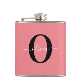 Gepersonaliseerde monogram scriptnaam zwart wit ro heupfles