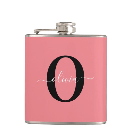 Gepersonaliseerde monogram scriptnaam zwart wit ro heupfles (Voorkant)