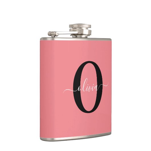 Gepersonaliseerde monogram scriptnaam zwart wit ro heupfles (Rechts)