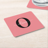 Gepersonaliseerde monogram scriptnaam zwart wit ro kartonnen onderzetters (Schuin)