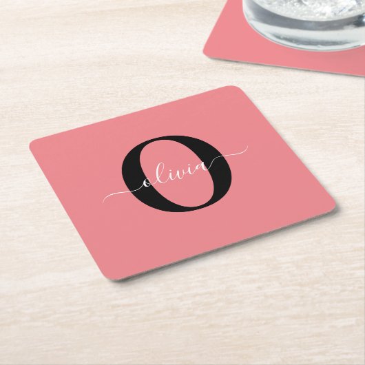 Gepersonaliseerde monogram scriptnaam zwart wit ro kartonnen onderzetters (Schuin)