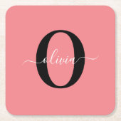 Gepersonaliseerde monogram scriptnaam zwart wit ro kartonnen onderzetters (Voorkant)