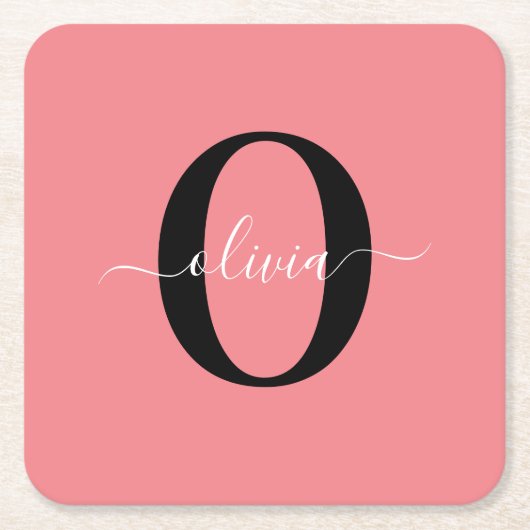 Gepersonaliseerde monogram scriptnaam zwart wit ro kartonnen onderzetters (Voorkant)