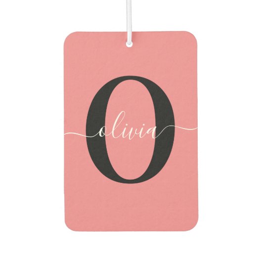 Gepersonaliseerde monogram scriptnaam zwart wit ro luchtverfrisser (Voorkant)