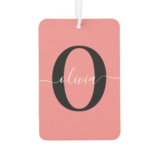 Gepersonaliseerde monogram scriptnaam zwart wit ro luchtverfrisser (Achterkant)